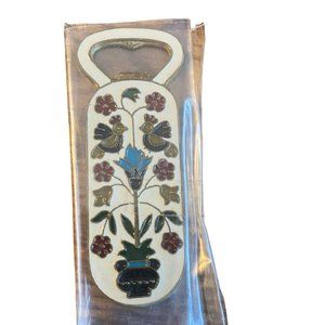 Vintage Cloisonné Enamel and Bronze Bottle Opener MCM Kitch Bar bird floral new